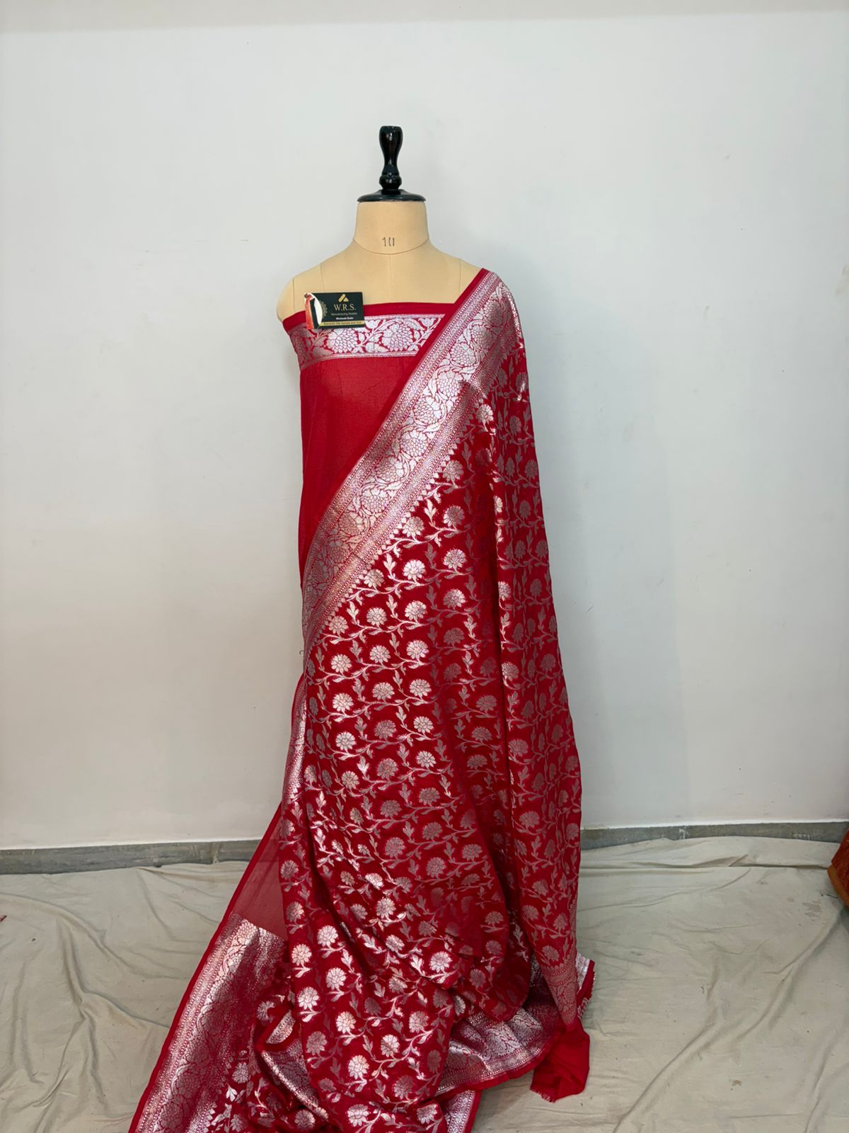mehand katan georgette banarasi silk saree flower jaal