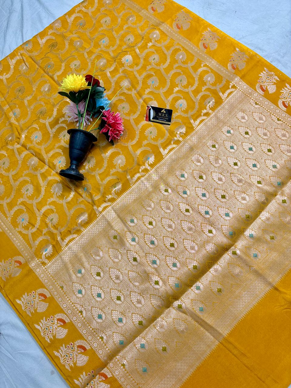 Mustard Yellow Viscose Banarasi Saree with Jacquard Zari Work