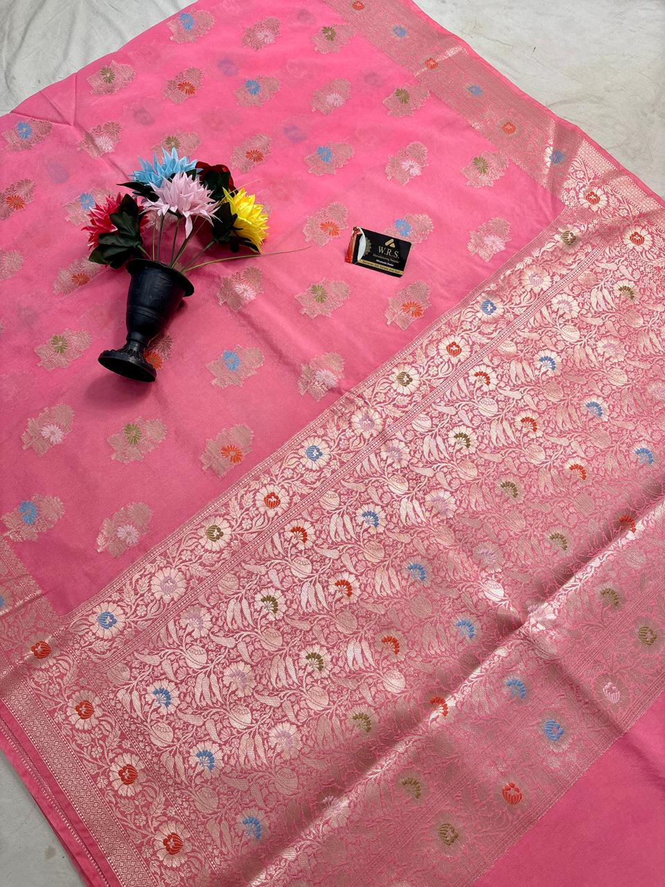 Rani Pink Viscose Banarasi Saree with Jacquard Zari Work