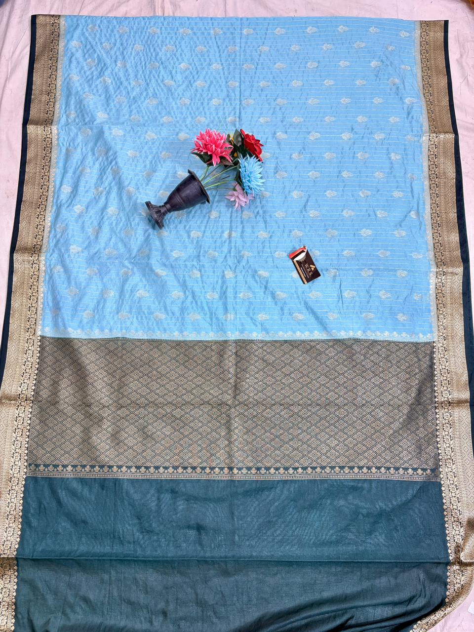 Sky Blue Chiniya D.P.N Banarasi Saree – Soft, Elegant & Festive Wear