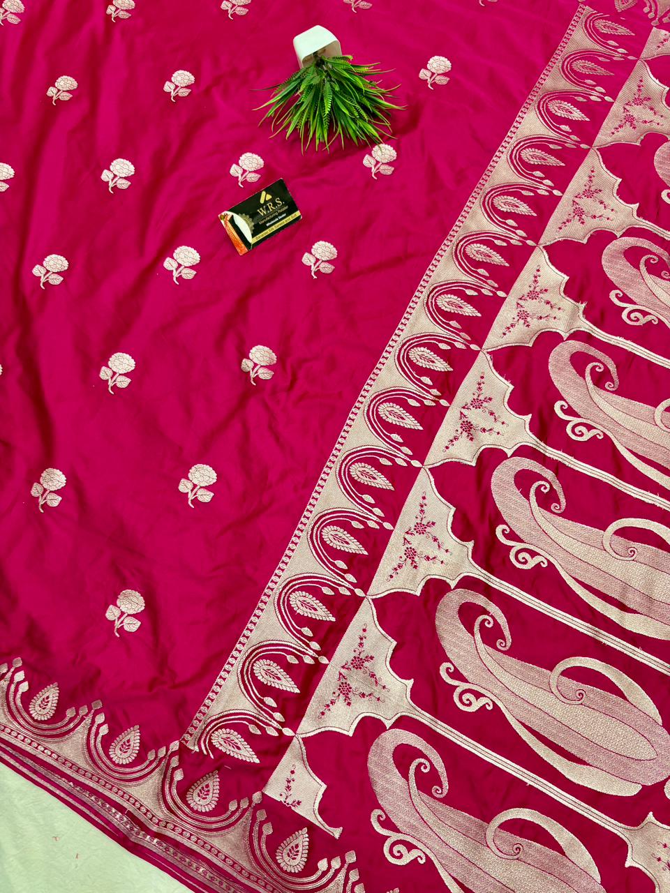 Royal Red Katan Mashru Silk Banarasi Saree – Elegant Floral Zari Work