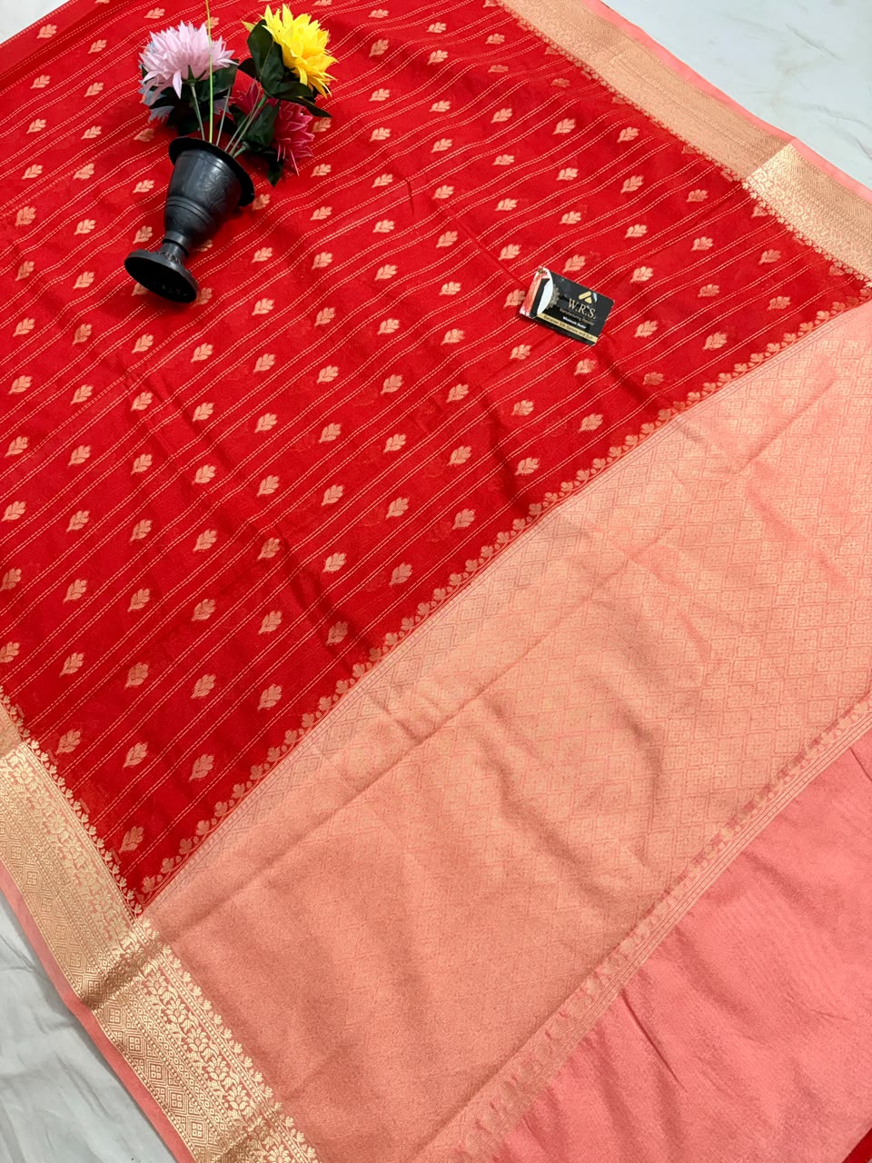 Classic Red Chiniya D.P.N Banarasi Saree – Soft, Elegant & Festive Wear