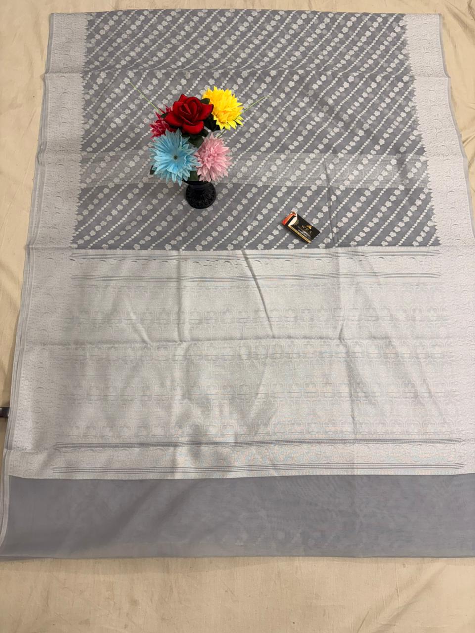 Grey Cotton Ada Buti Banarasi Soft Saree with Jacquard Work