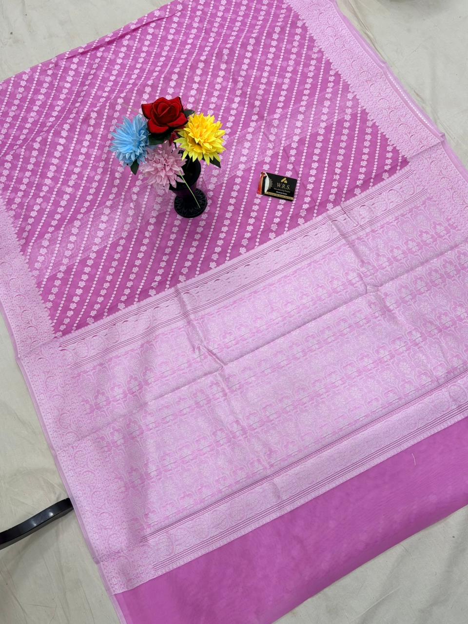 Pink Cotton Ada Buti Banarasi Soft Saree with Jacquard Work