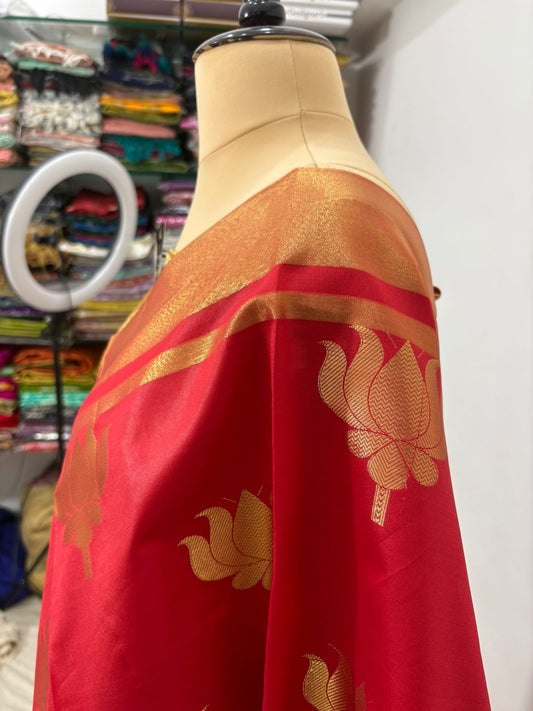Banarasi Silk Saree – Red Kamal Cottonick with Jacquard Zari Work
