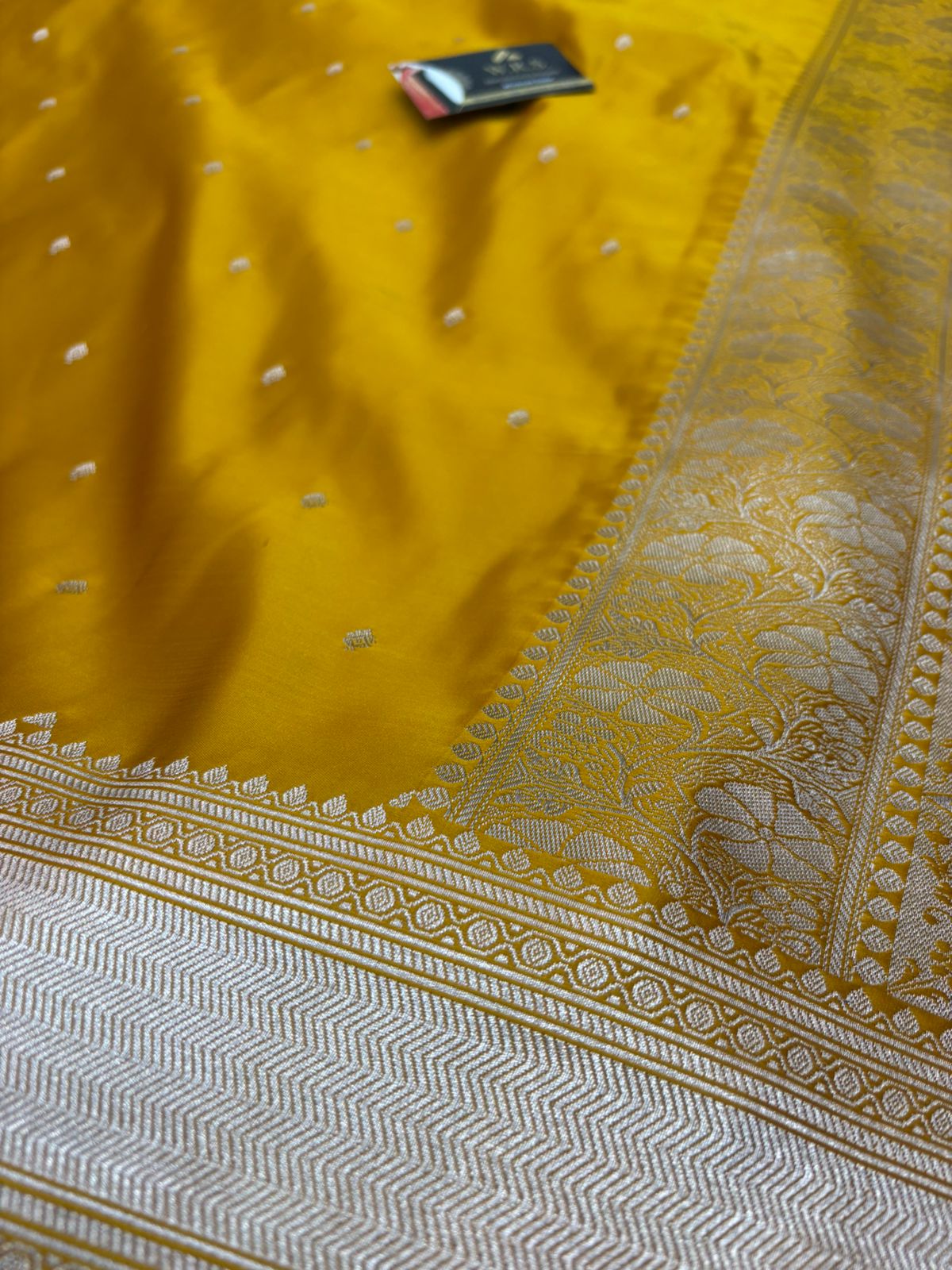 Mustard mushru Banarasi silk Saree Lite Copper Elegant