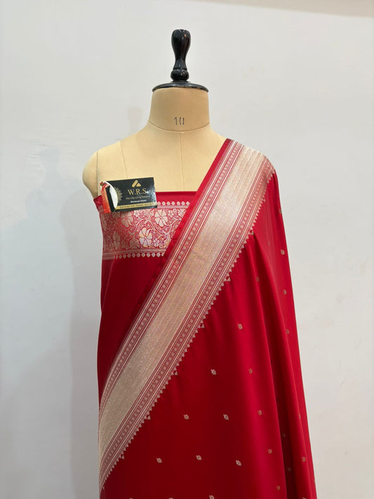 Red mushru banarasi silk saree lite copper