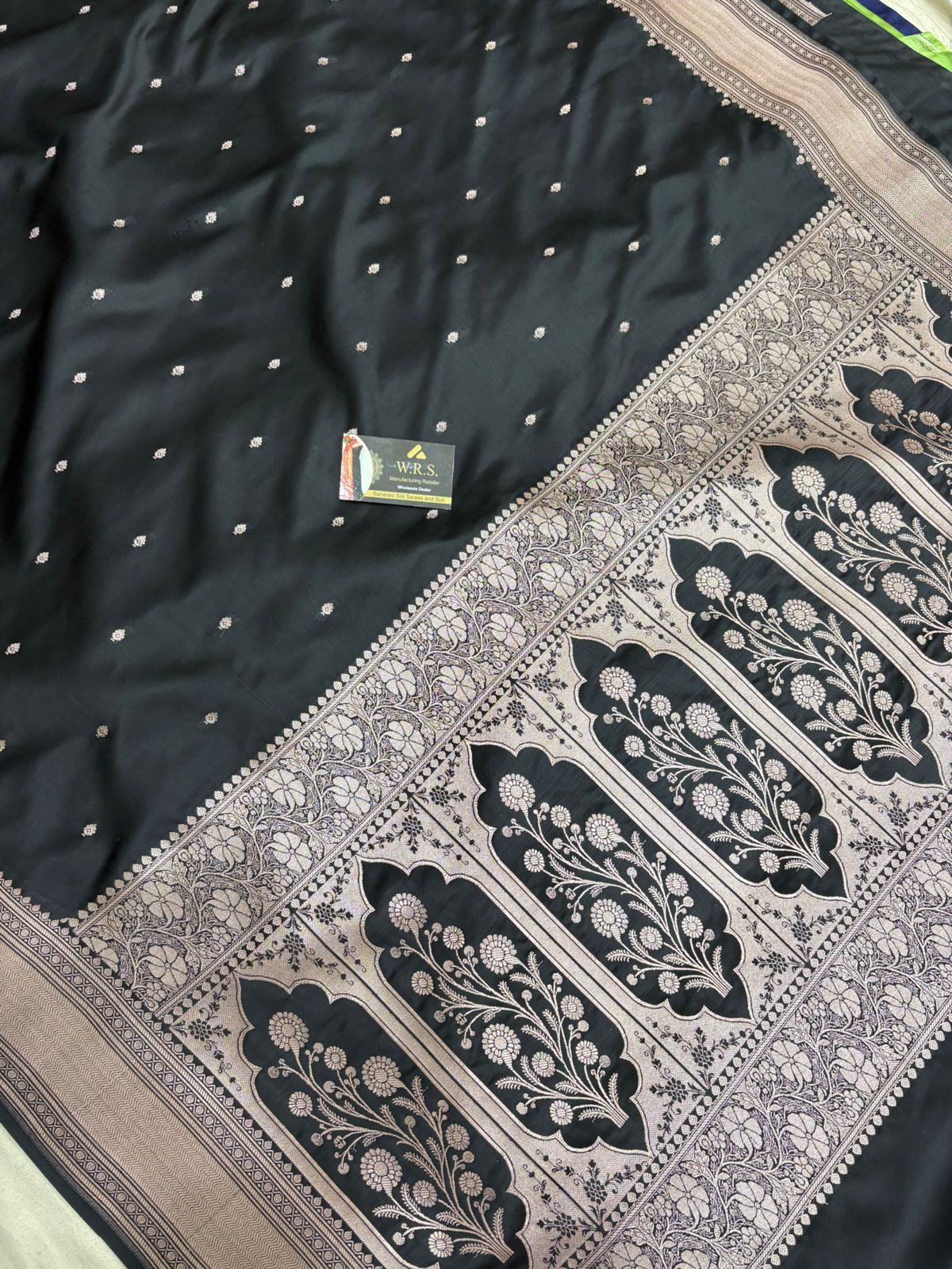 black mushru banarasi silk saree lite copper elegant