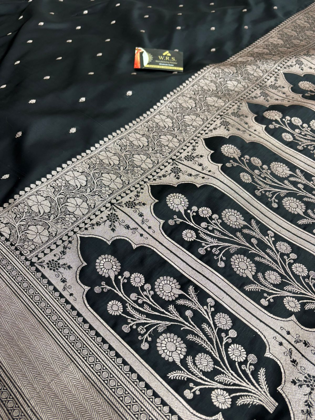 black mushru banarasi silk saree lite copper elegant