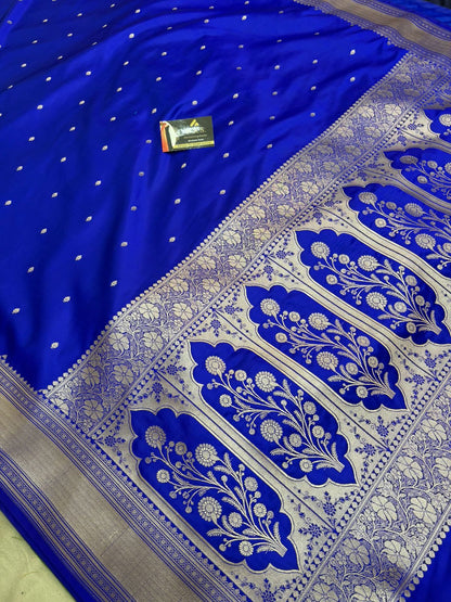 royal blue mushru banarasi silk saree lite copper elegant
