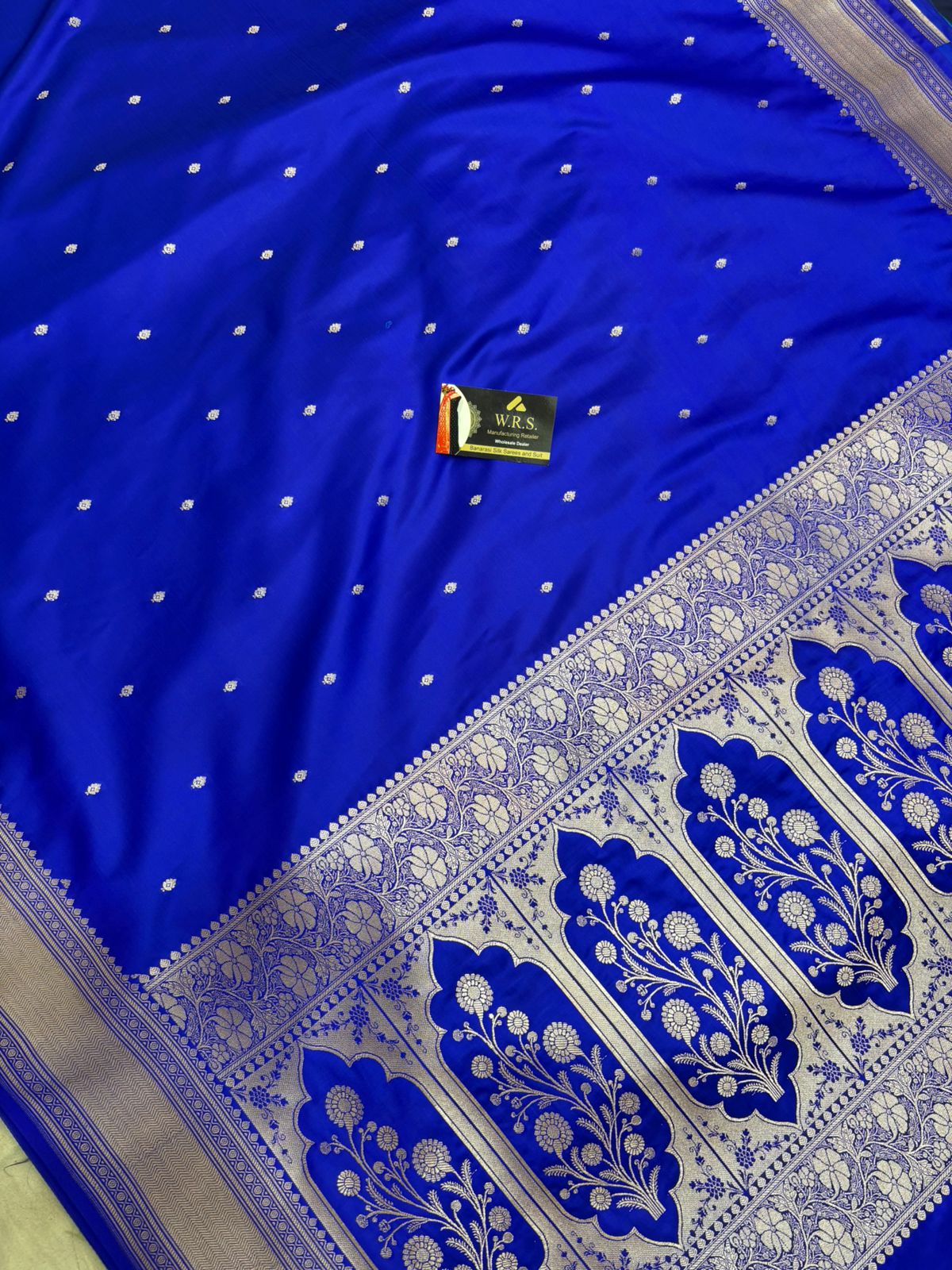 royal blue mushru banarasi silk saree lite copper elegant