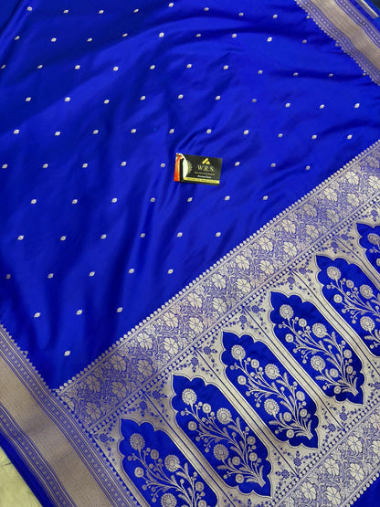 royal blue mushru banarasi silk saree lite copper elegant