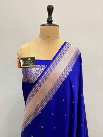 royal blue mushru banarasi silk saree lite copper elegant