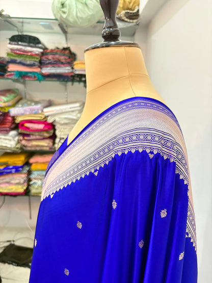 royal blue mushru banarasi silk saree lite copper elegant