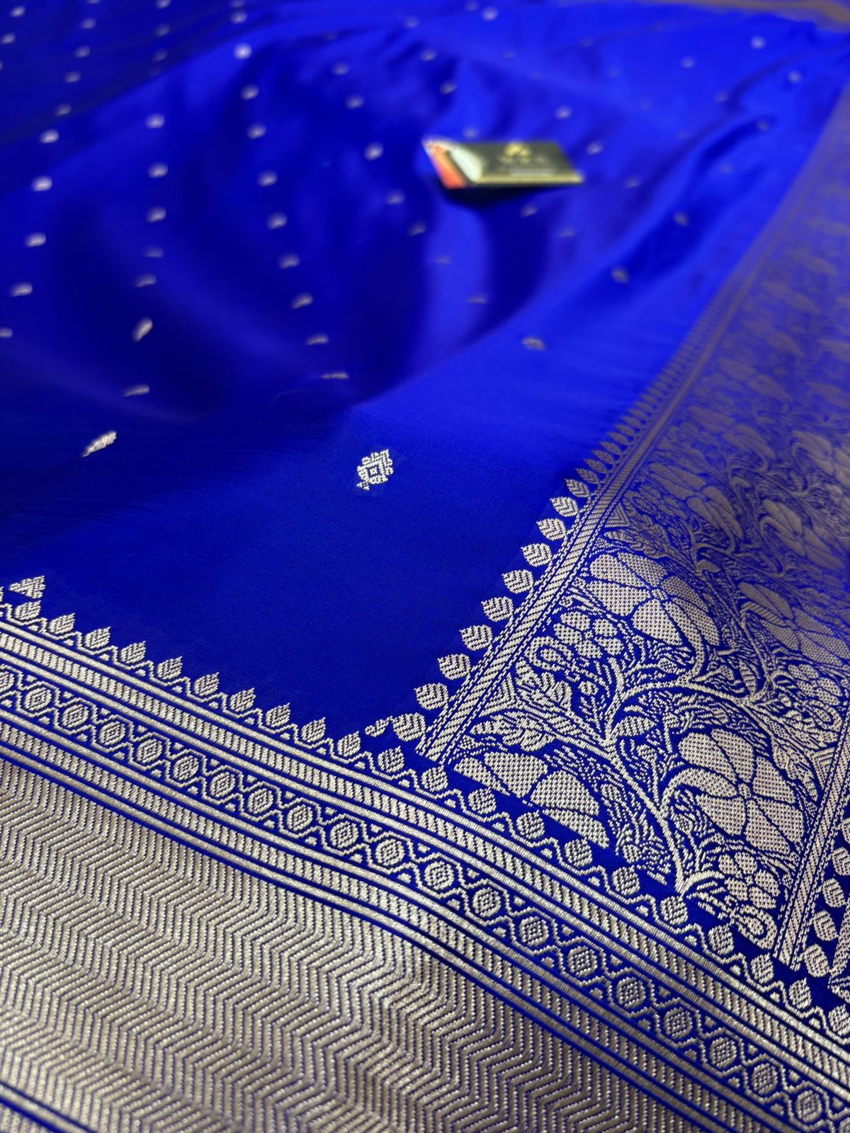 royal blue mushru banarasi silk saree lite copper elegant