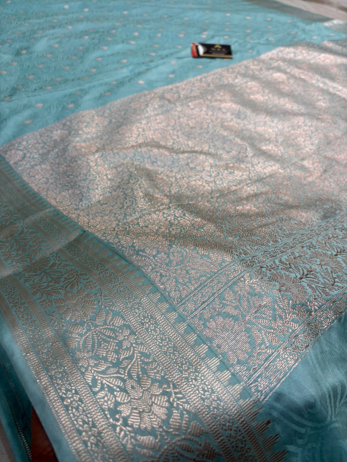 Sky blue tussar banarasi silk saree lite water zari special