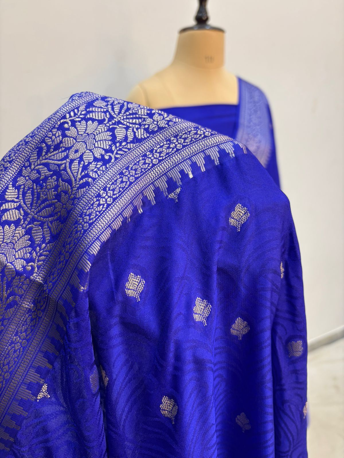 Royal blue tussar banarasi silk saree lite water zari special
