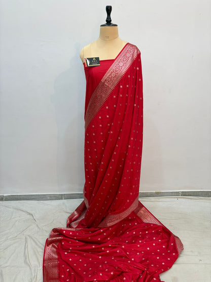 Red tussar banarasi silk saree lite water zare special