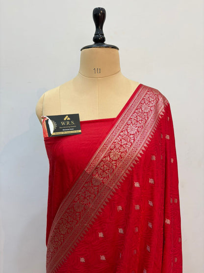 Red tussar banarasi silk saree lite water zare special
