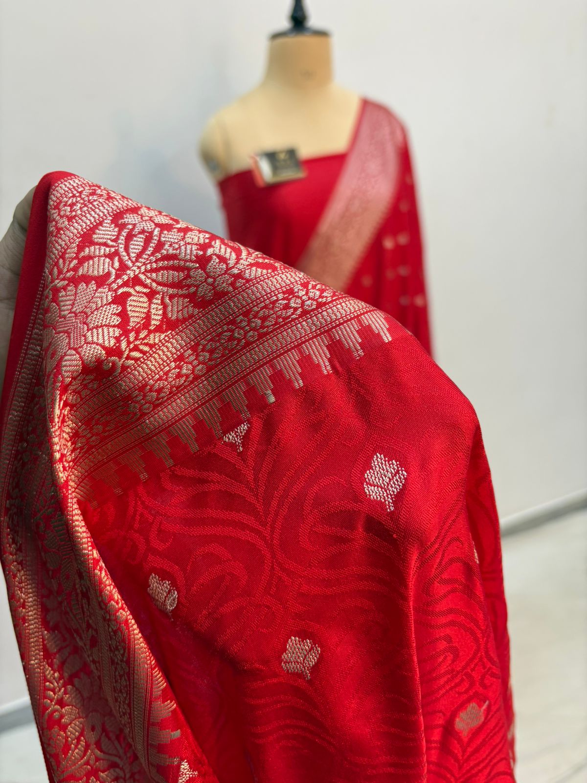 Red tussar banarasi silk saree lite water zare special