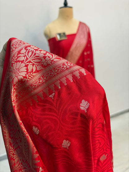 Red tussar banarasi silk saree lite water zare special