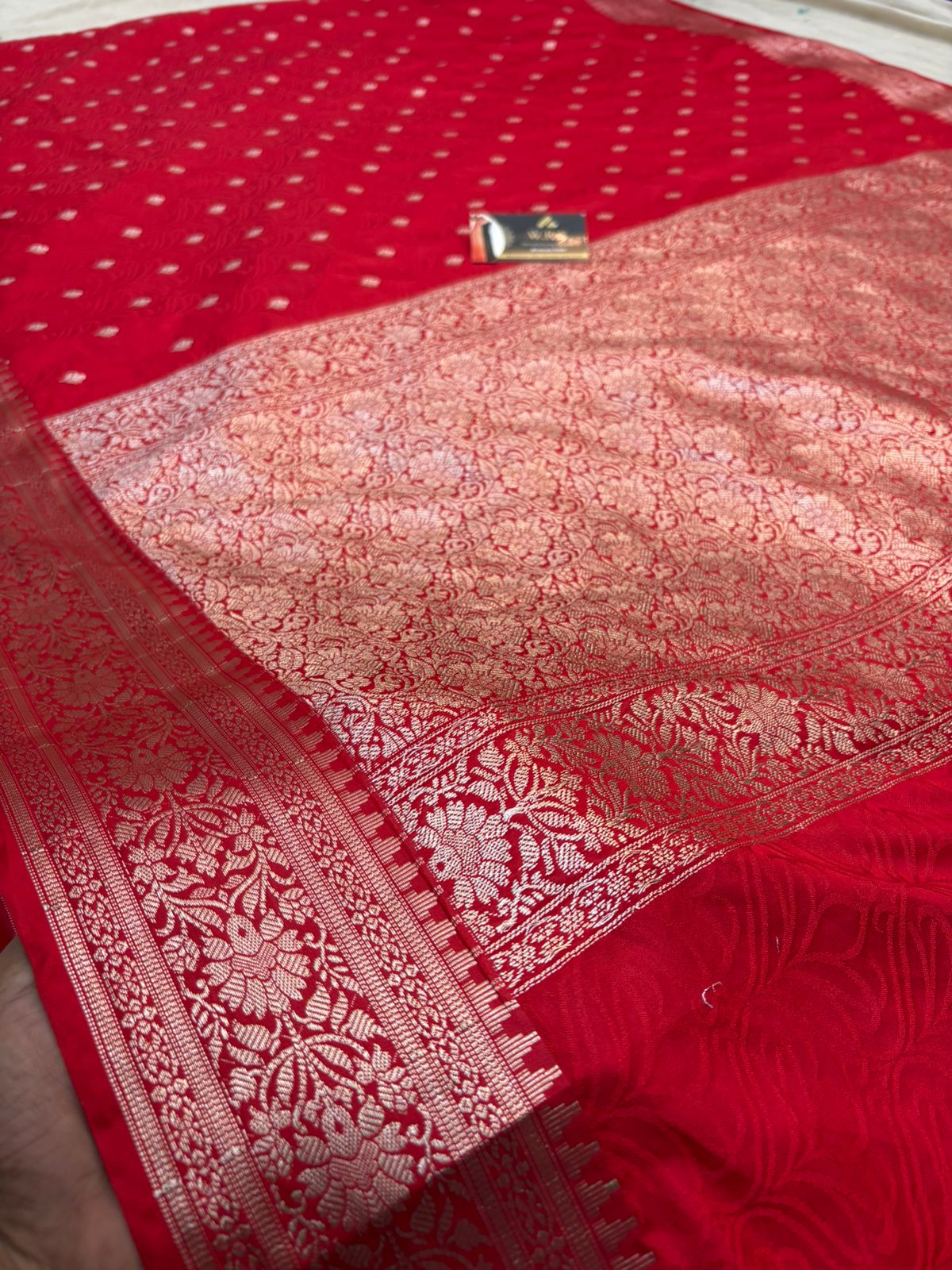 Red tussar banarasi silk saree lite water zare special