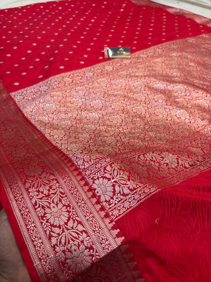 Red tussar banarasi silk saree lite water zare special