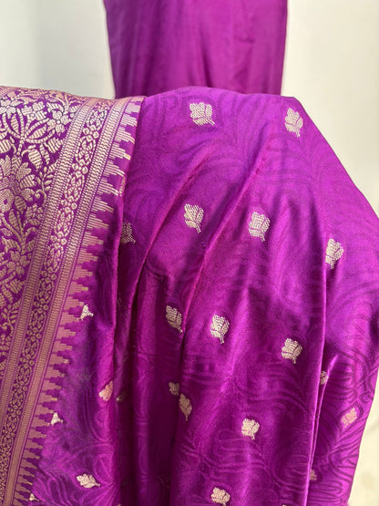 purple tusssar banarasi silk saree lite water zari special