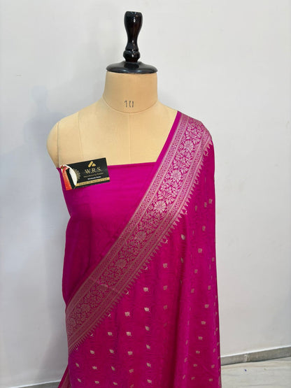 Rani  tussar  banarasi  silk  saree lite  water  zari elegant