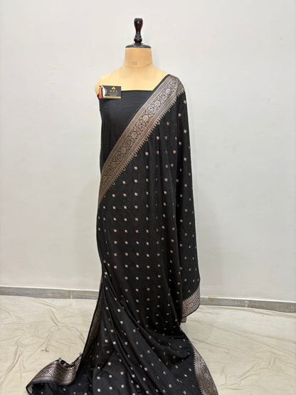 black  tussar banarasi silk saree lite water zari elegand  party  wear