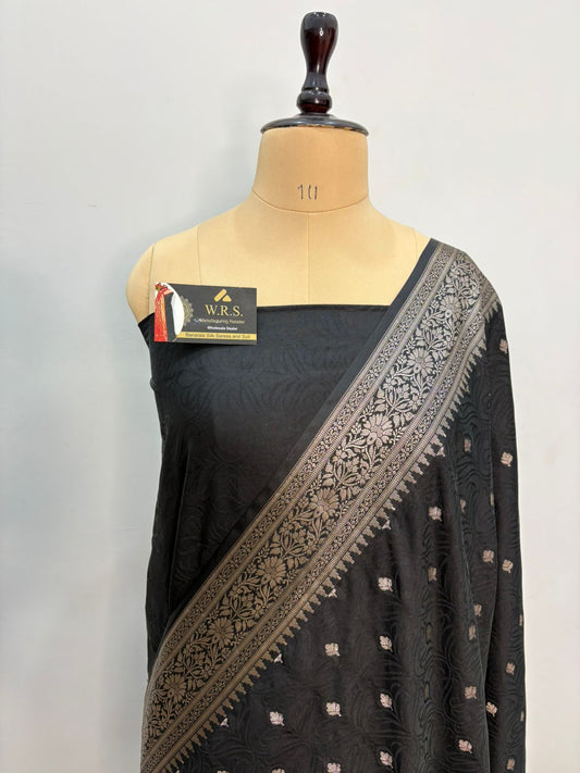 black  tussar banarasi silk saree lite water zari elegand  party  wear