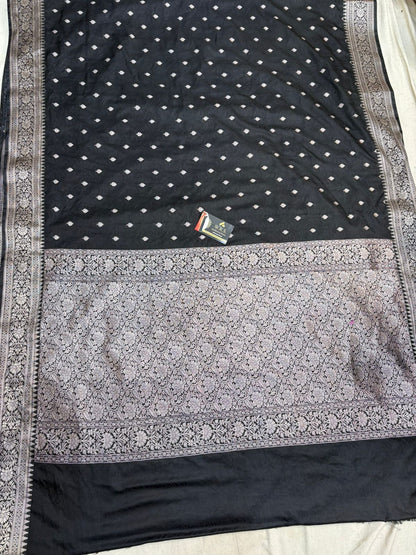 black  tussar banarasi silk saree lite water zari elegand  party  wear