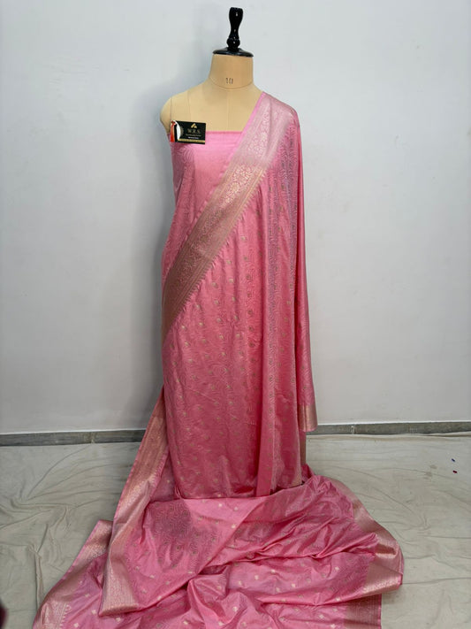 baby  pink   banarasi  silk  saree  tanchhui lite water zari special