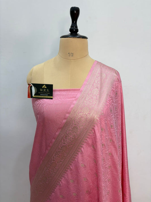 baby  pink   banarasi  silk  saree  tanchhui lite water zari special
