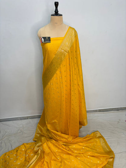 Gold  tussar  banarasi  silk  saree  tanchhui  lite  water  zari  special