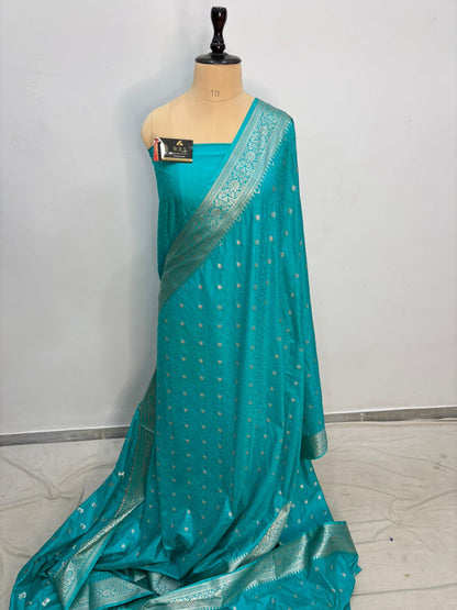 Lite  firozi  tussar banarasi silk saree tanchhui lite water zari special