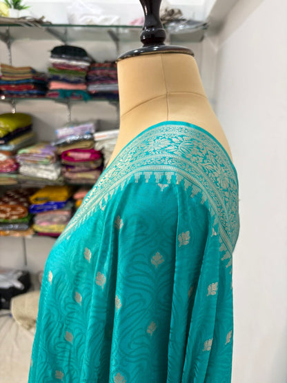 Lite  firozi  tussar banarasi silk saree tanchhui lite water zari special