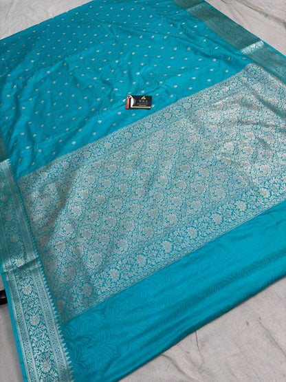 Lite  firozi  tussar banarasi silk saree tanchhui lite water zari special