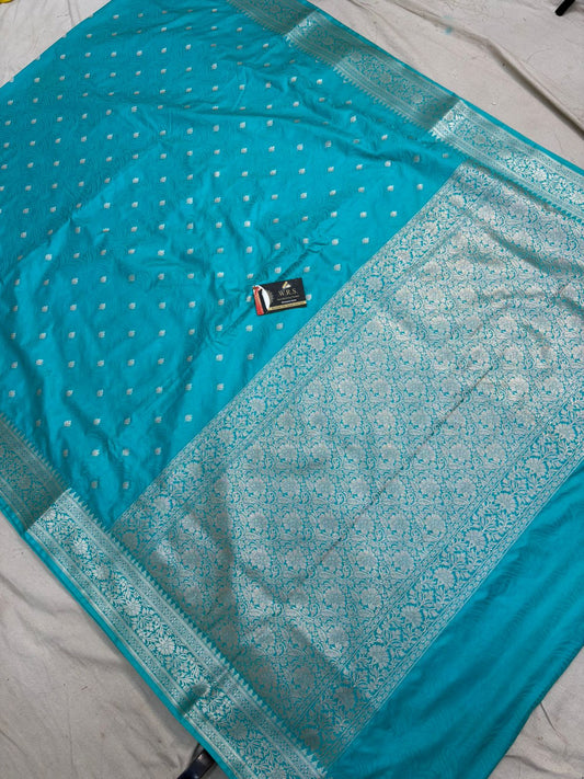 Lite  firozi  tussar banarasi silk saree tanchhui lite water zari special