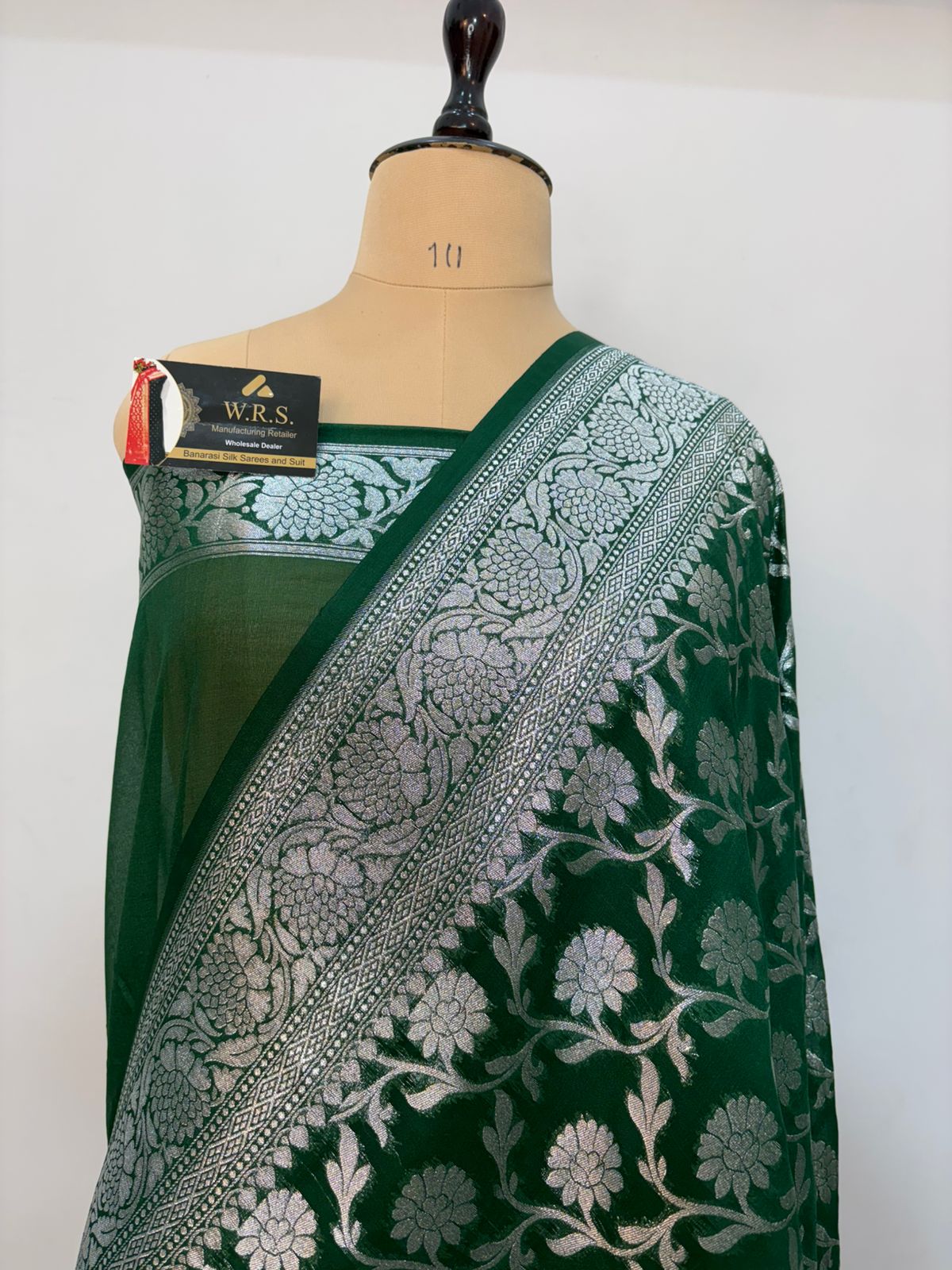 Bottle  green  katan  georgette  banarasi  silk  saree  flower jaal