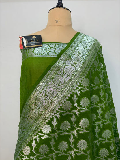 mehand  katan  georgette  banarasi  silk  saree  flower  jaal