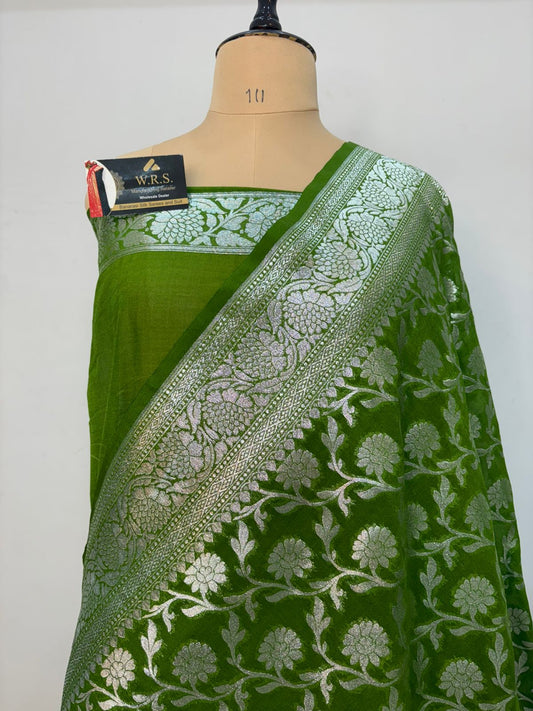 mehand  katan  georgette  banarasi  silk  saree  flower  jaal