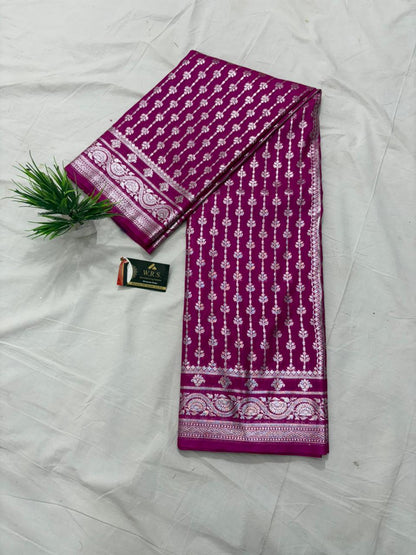 Purple  katan  georgette  banarasi  silk  nsaree  latar  buti