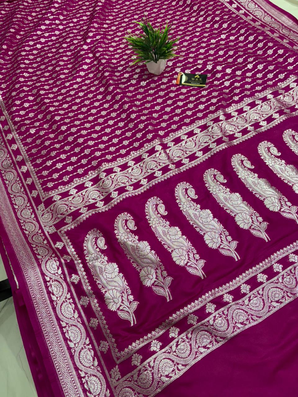 Purple  katan  georgette  banarasi  silk  nsaree  latar  buti