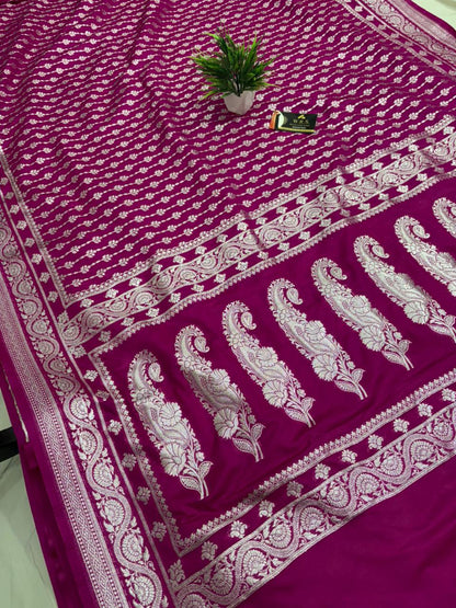 Purple  katan  georgette  banarasi  silk  nsaree  latar  buti