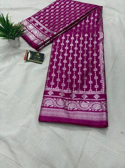 Purple  katan  georgette  banarasi  silk  nsaree  latar  buti