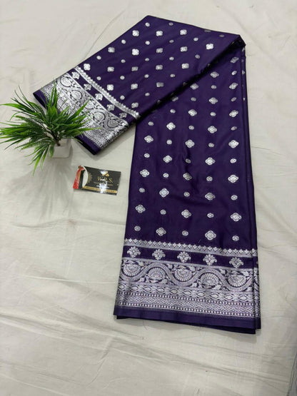 Navy blue  katan  georgette  banarasi  silk  saree  latar buti  elegant