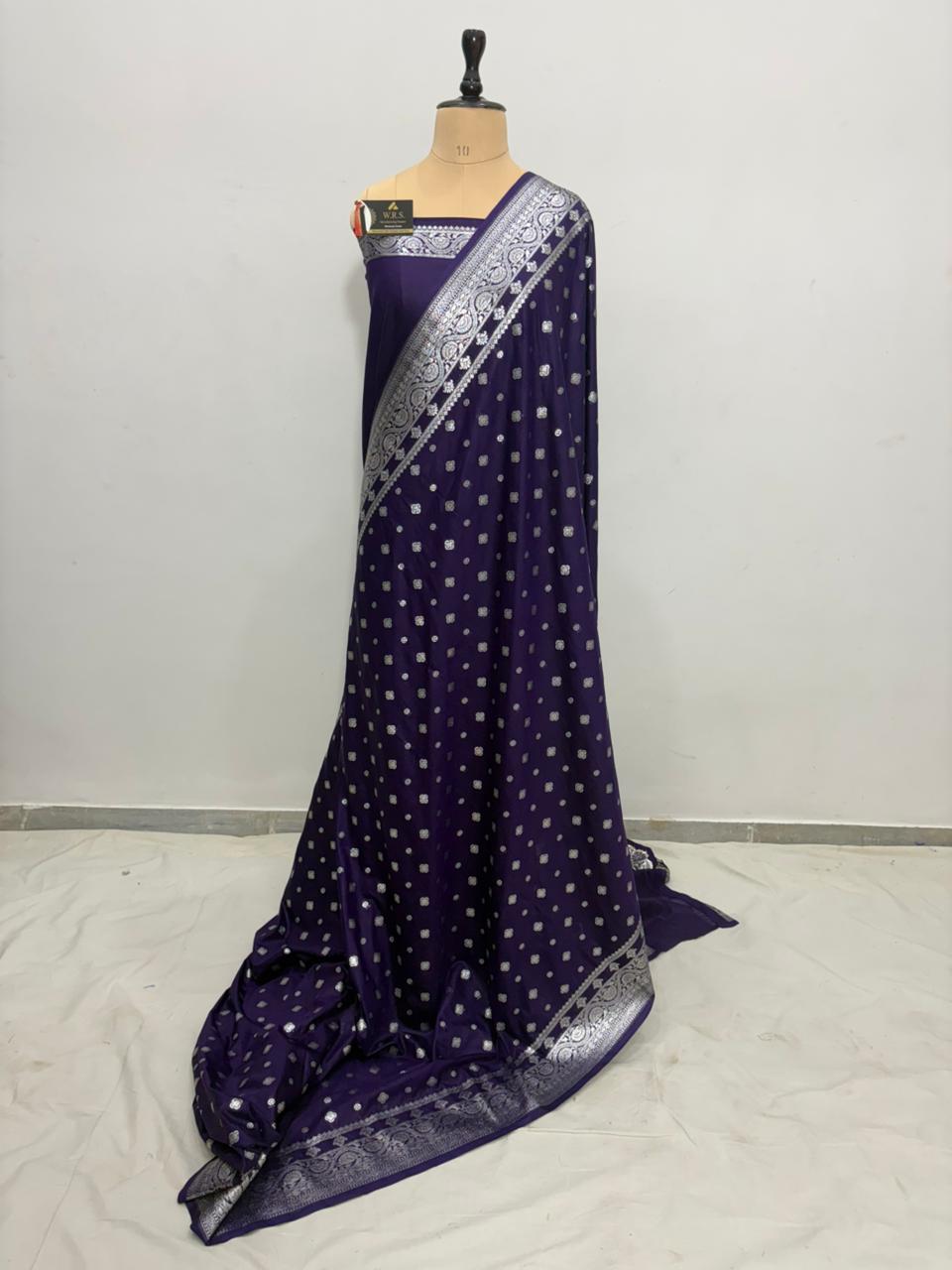 Navy blue  katan  georgette  banarasi  silk  saree  latar buti  elegant