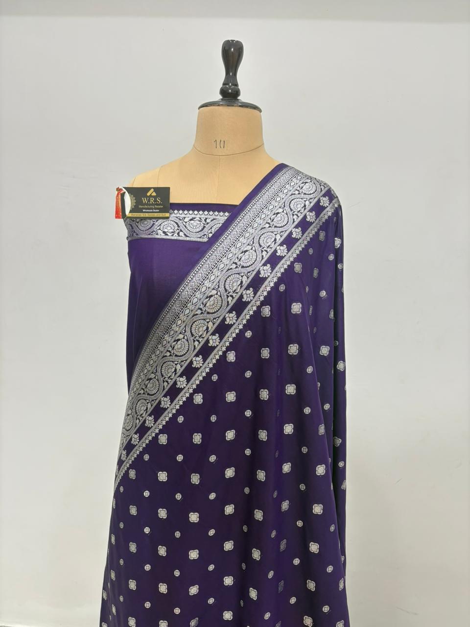 Navy blue  katan  georgette  banarasi  silk  saree  latar buti  elegant