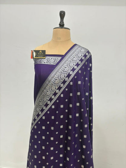 Navy blue  katan  georgette  banarasi  silk  saree  latar buti  elegant